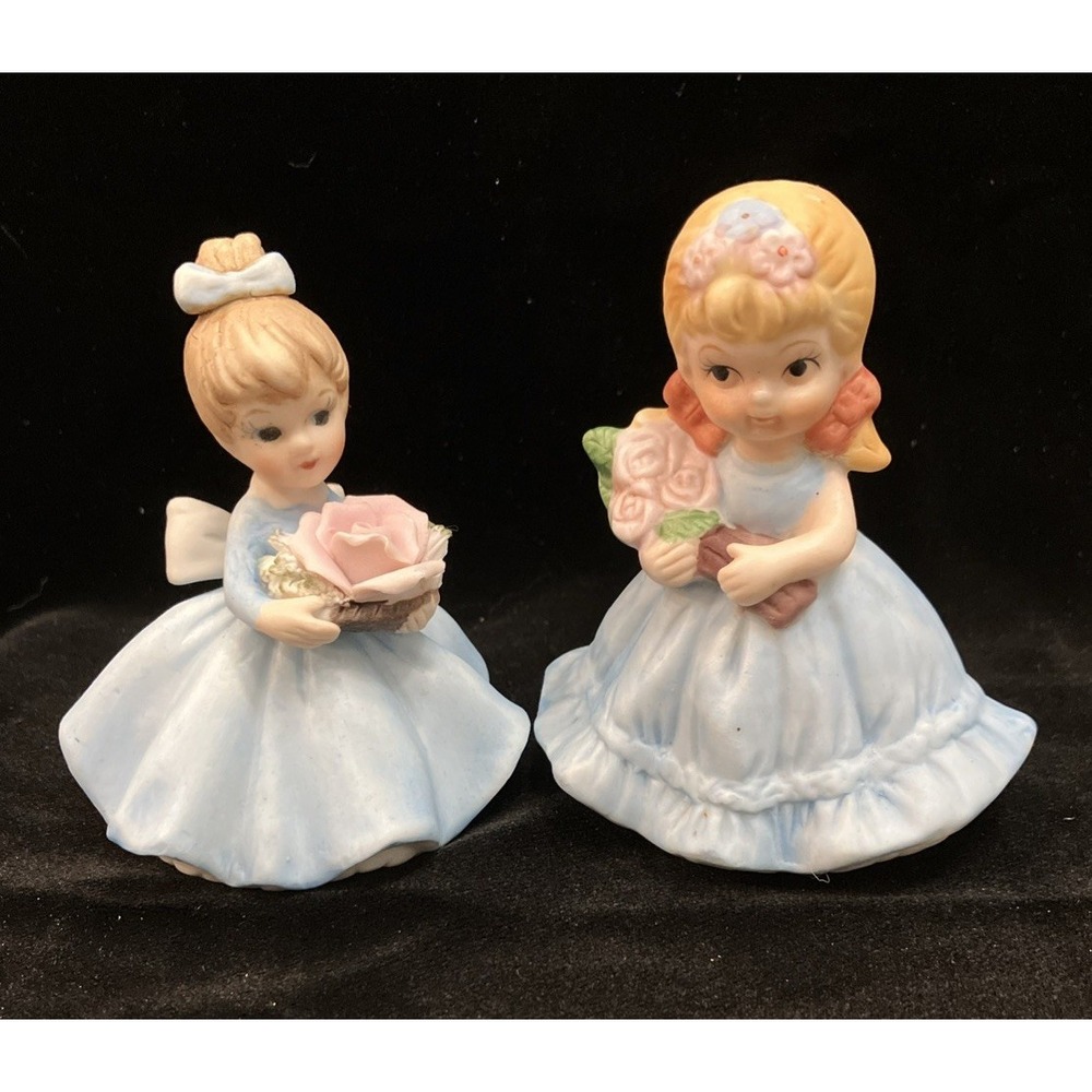 2 Napcoware Flower of Month Girls Blue Dress Vintage Roses 4”